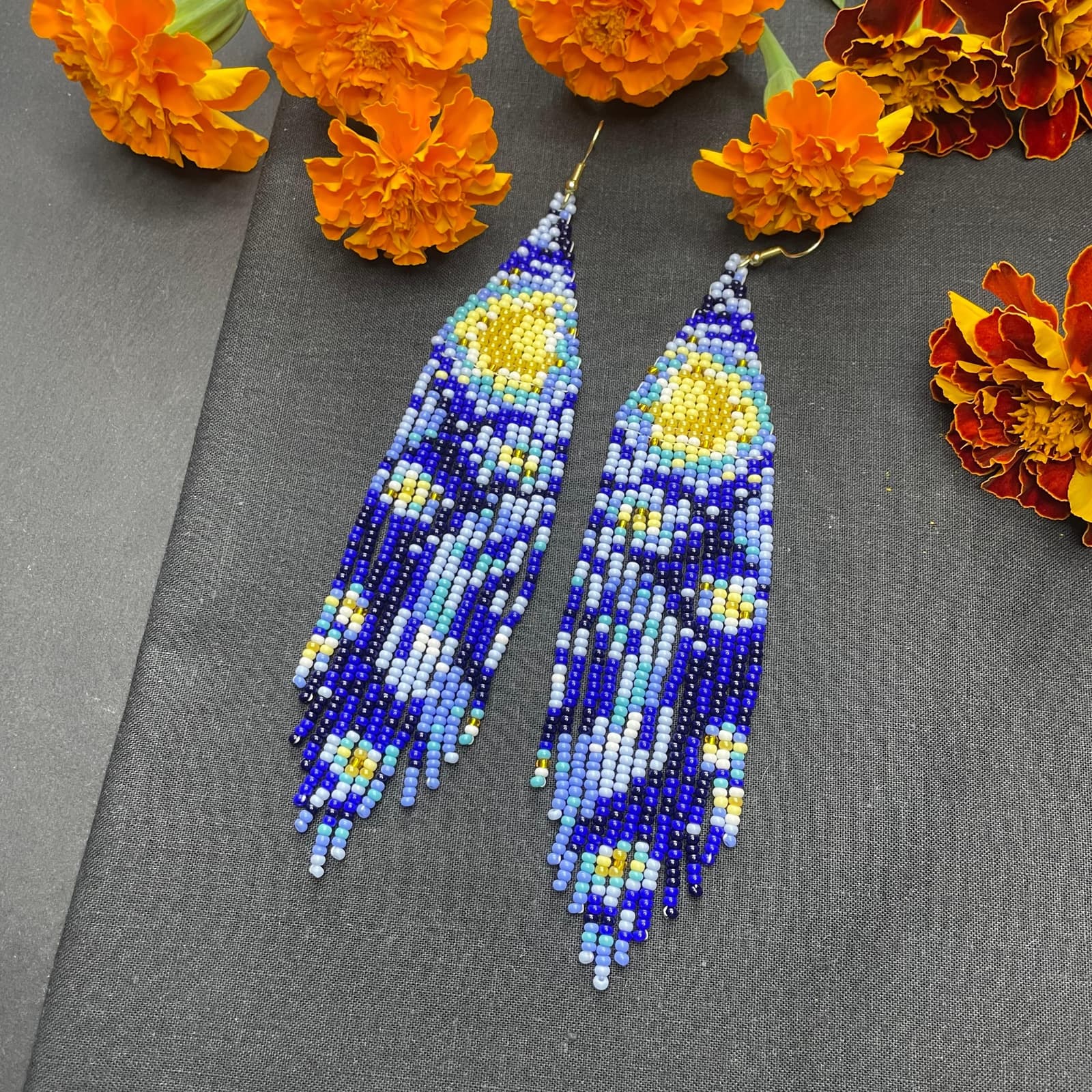 The Starry Night earrings worn